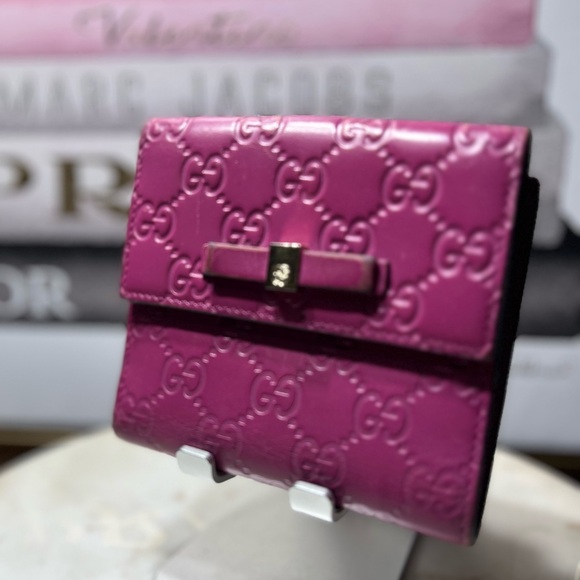 Gucci Pink Guccissima Bow Compact Wallet GUC - Picture 3 of 17